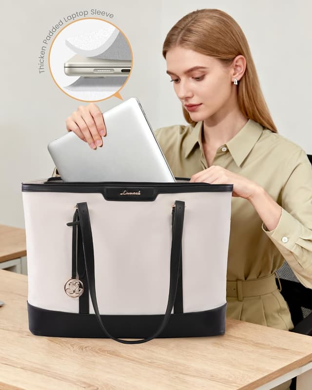 Detalle de LOVEVOOK large tote bag handbag for women with waterproof PU base and 15.6-inch laptop compartment
