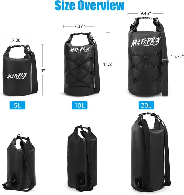 Detalle de MATEPROX Waterproof Dry Bag Roll Top 5L, 10L or 20L with Waterproof Phone Pouch (Floating Dry Sack)