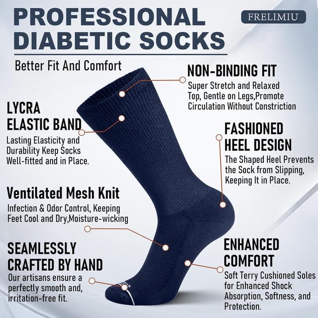 Detalle 2 de Frelimiu Diabetic Socks for Men (Non-Binding, Seamless Toe) – 4 Pairs, 7–11