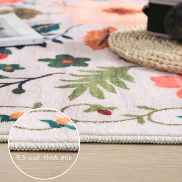 Detalle de Rugcomf 2x3 Indoor Door Mat Rug (Beige) – Machine Washable, Non-Slip Low Pile Boho Floral
