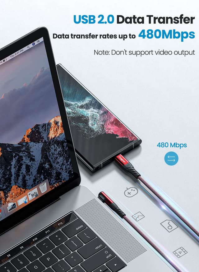 Detalle 2 de Fasgear USB-C to USB-C 90° Right Angle Charging Cable (1.8m, 60W PD)