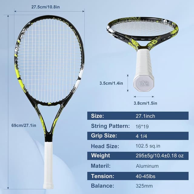 Thumbnail 1 de HXE Tennis Racket Set for Adults 27" with 2 Balls & Carry Bag