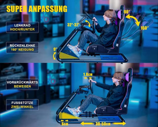 Detalle de GTPLAYER Simulator Cockpit für SIM Racing: Lenkradständer mit Pedalablage und Sitz mit Lautsprechern