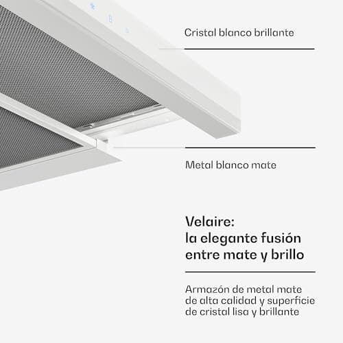 Detalle de Klarstein Velaire campana extractora integrada 60 cm (896 m³/h) con control táctil y LED, blanco