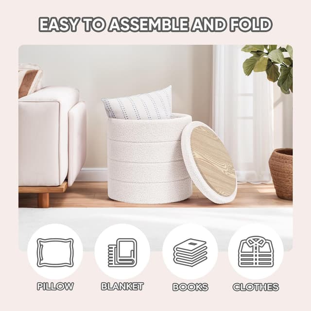 Thumbnail 4 de PINPLUS Round Storage Ottoman with Tray 1️⃣