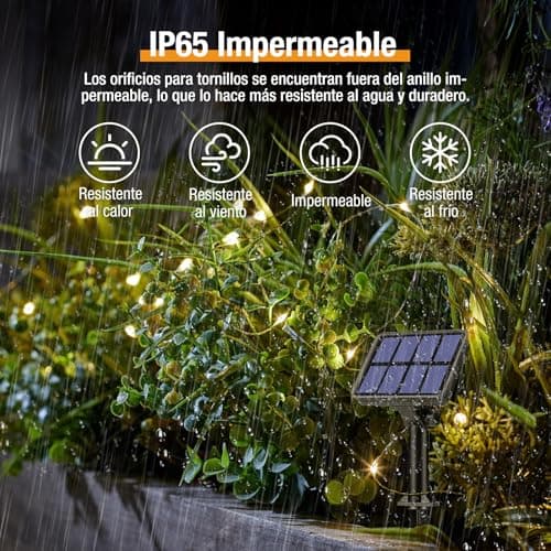 Detalle de btfarm Pack de guirnaldas de luces solares para exterior (2 cadenas, total 30 m y 300 LED, 8 modos)