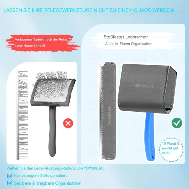 Detalle 2 de YOYUPETA Zupfbürste & Hundebürste für langes Fell (25 mm Pins) mit Etui – Profi-Fellkamm für Unterwolle, Knoten & Filz in Blau