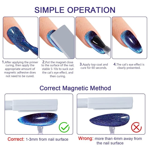 Detalle de Shining She UV Nagellack CatEye-Set (4 Farben) mit Magnet – Burgund, Rot, Lila, Blau/Grün/Glitzer, 8 ml