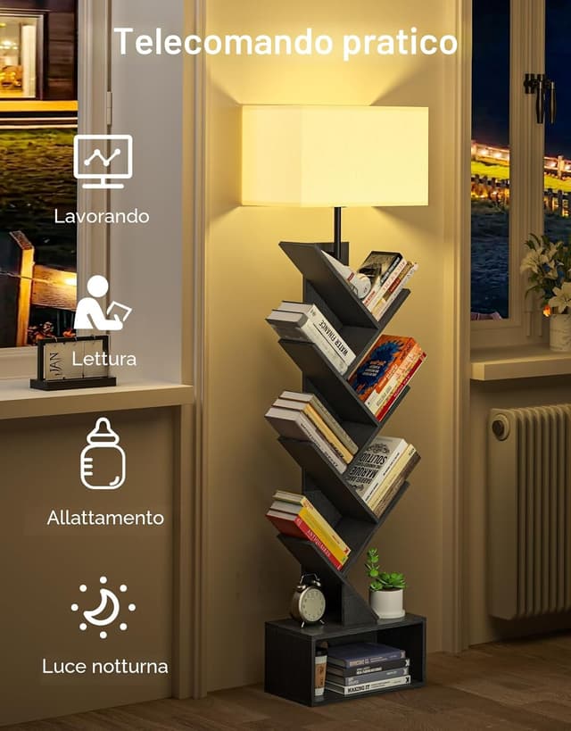 Detalle de OUTONLIFE Libreria a forma di albero in legno con luci e 6 ripiani autoportante nero, con telecomando