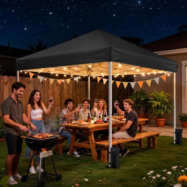 Detalle 2 de Driftalia Pop Up Gazebo 3m x 3m (UPF 50+) Instant Setup with Carry Bag, Sandbags & Stakes – Black