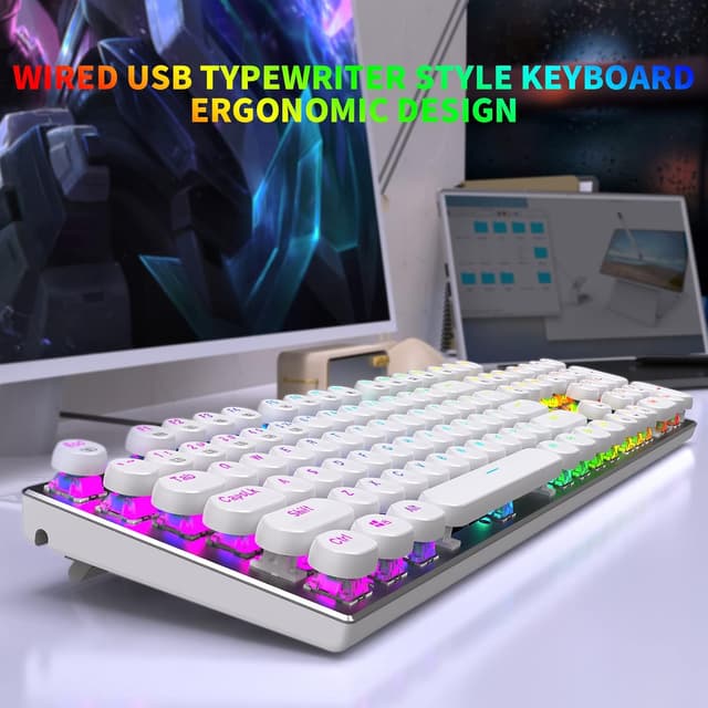 Detalle 2 de HUO JI E-Yooso Z-88 Wired Typewriter-Style Mechanical Gaming Keyboard (Blue Clicky) with RGB, USB-C