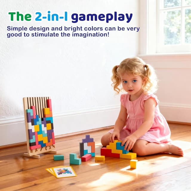 Detalle 2 de Holzpuzzle Tetris – Montessori Lernspielzeug aus Naturholz (3D Stapel-/Steckpuzzle) für Kinder ab 3