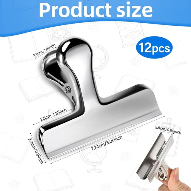 Detalle 2 de Lociban set da 12 mollette chiudi sacchetti in acciaio inox da 77 mm (argento)