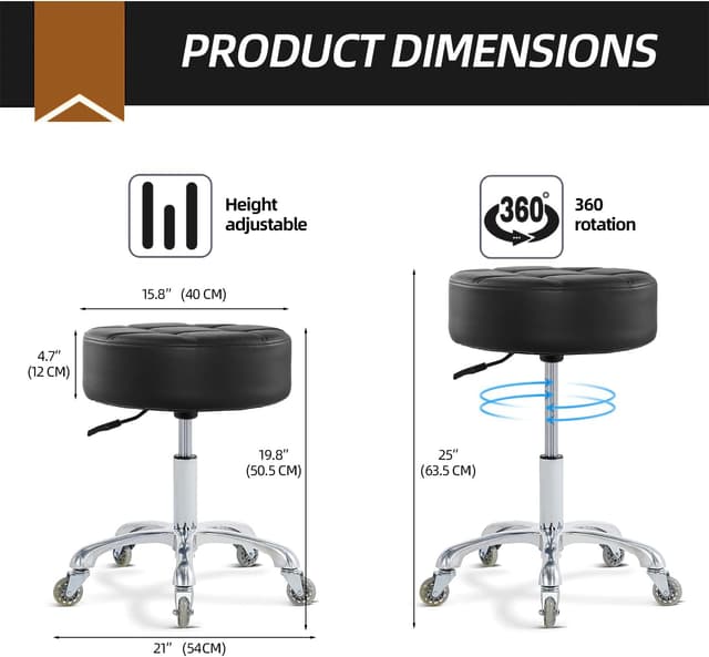Detalle 2 de Ainilaily Rolling Stool 19.8–25 in