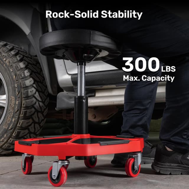 Thumbnail 6 de HYDRAULIC PRO Adjustable Height Rolling Mechanic Stool (16.1–21.7 in) with Cushioned Seat and Tool Trays