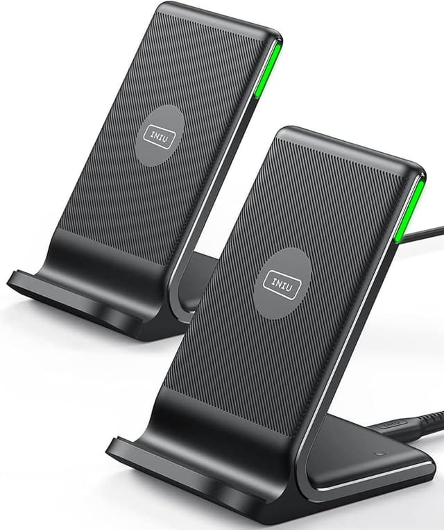 Detalle de INIU Wireless Charger 2-Pack (15W) fast wireless charging stand with sleep-friendly adaptive light