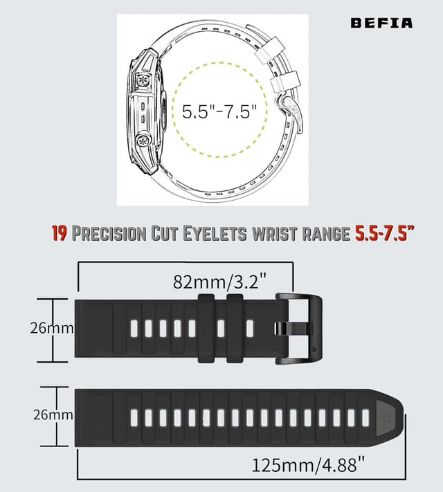 Detalle de BEFIA 26mm Silicone Watch Band for Garmin Fenix 8 (51mm) QuickFit-style Replacement