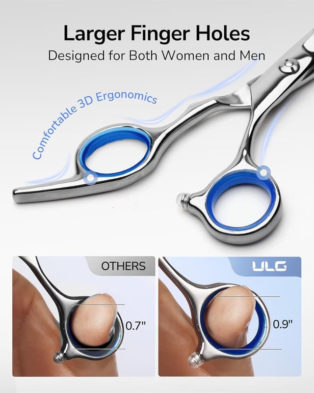 Detalle de ULG Haarschneideschere & Ausdünnungsschere-Set (Rechtshänder, 16,5 cm) aus japanischem Edelstahl – silber