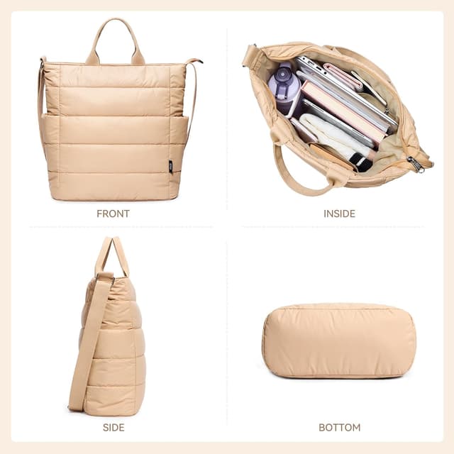 Detalle 2 de KALIDI Crossbody Handtasche Puffer Bag – gesteppte Nylon- Shopper Tote mit Reißverschluss