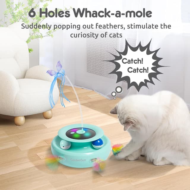Detalle de GoldenSun 3-in-1 Interactive Cat Toys (Rechargeable) with 6 Attachments for Indoor Adult Cats