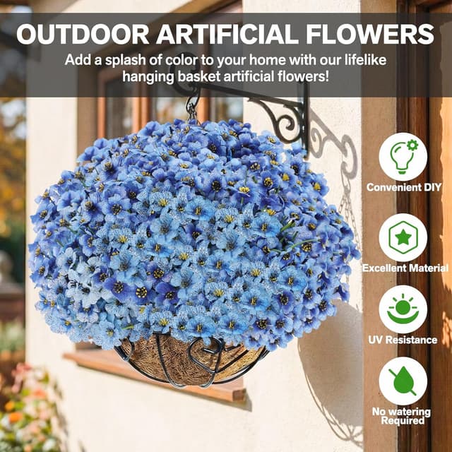 Detalle 2 de 22-Pack UV-Resistant Outdoor Artificial Flowers (Blue) with PE Plastic Stems