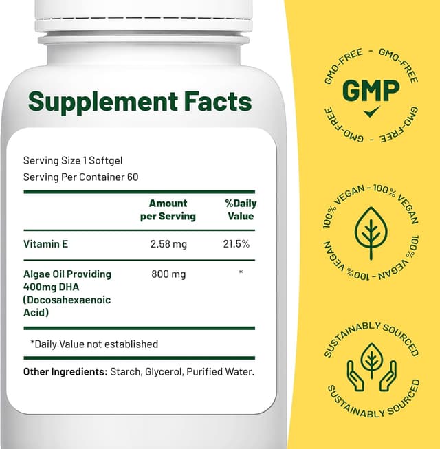 Detalle de Omega 3 Algae Oil 400mg DHA softgels