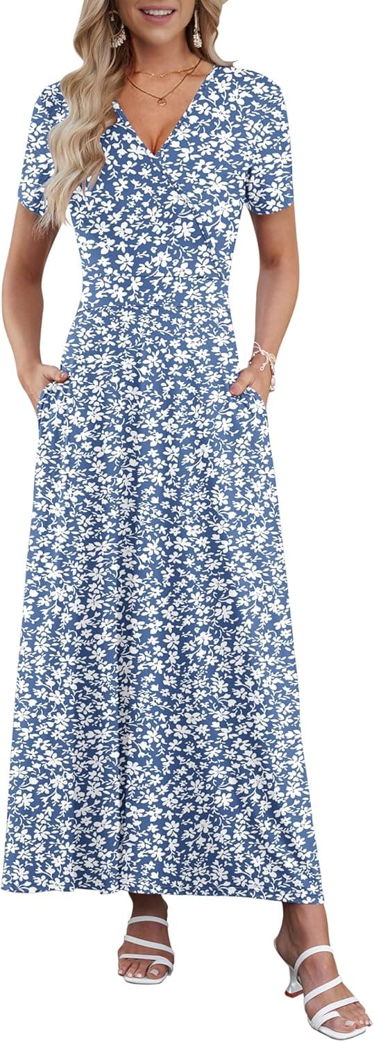Thumbnail 6 de AUSELILY Maxi Dresses for Women — Ankle-Length Floral Wrap Dress with Pockets