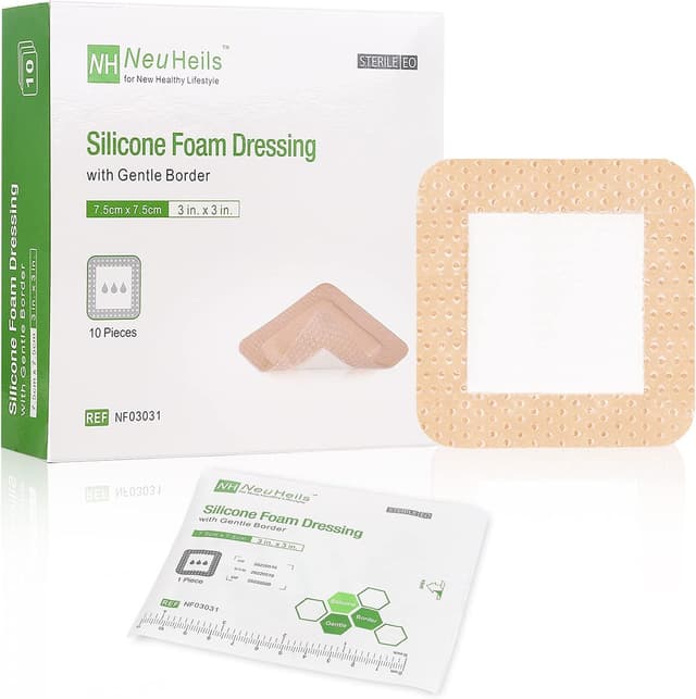 Detalle de NeuHeils Silicone Adhesive Foam Dressing 3''x3'' (10 Packs) for Bed Sore & Diabetic Ulcer Wounds