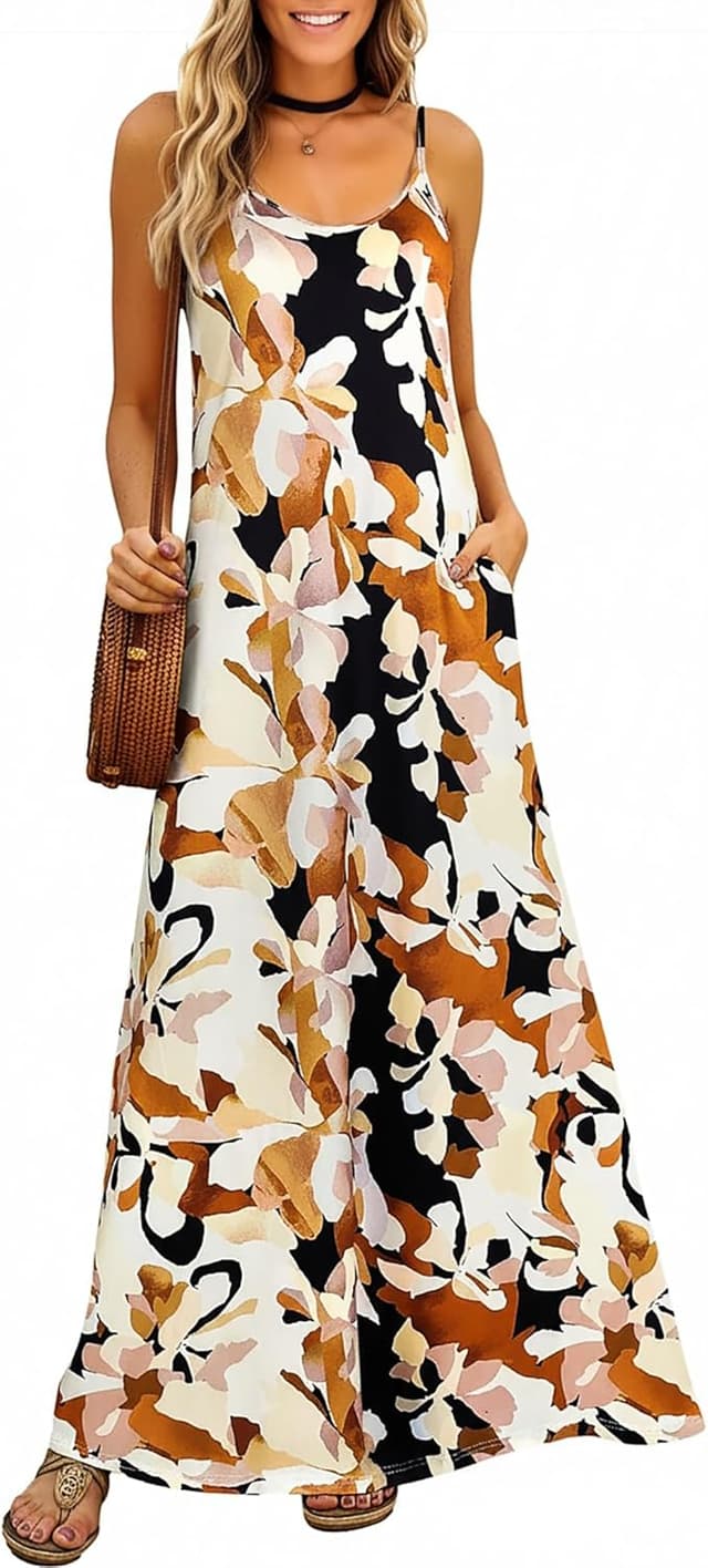 Detalle 2 de Supnier Women's Summer Maxi Dress with V-Neck, Spaghetti Straps, and Pockets