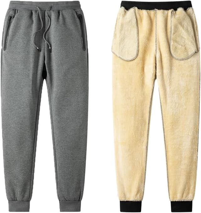 Detalle de ZOXOZ Pantalons de survêtement hiver homme doublés Sherpa, laine chaude avec poches zippées