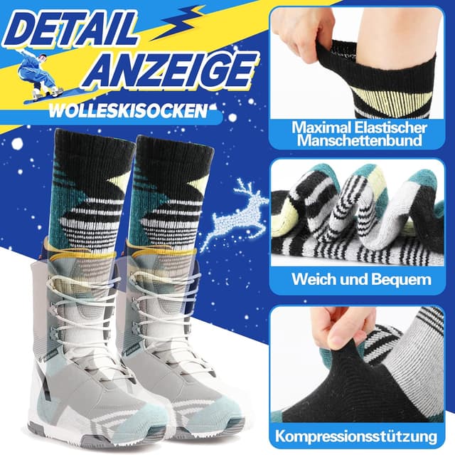 Detalle 2 de Kinder Merino Skisocken von ANTSANG 3 Paar