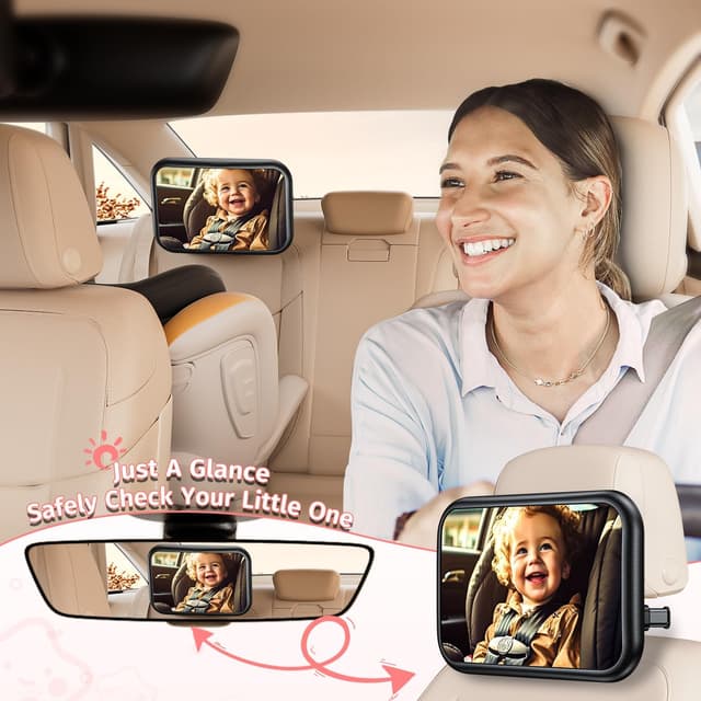 Detalle de Mirrorsafe Baby Car Mirror for Car Seat – 360° Rotation Rear-Facing Safe Mirror Hook Clip (Shatterproof)