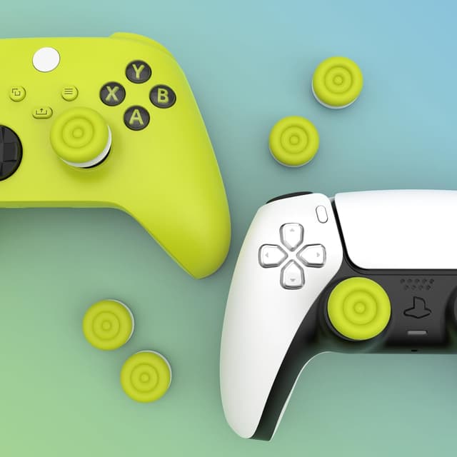 Detalle 2 de playvital PlayVital Thumbs Cushion Caps & Thumb Grips (Bright Green & Robot White) for PS5/PS4, Xbox & Switch Pro