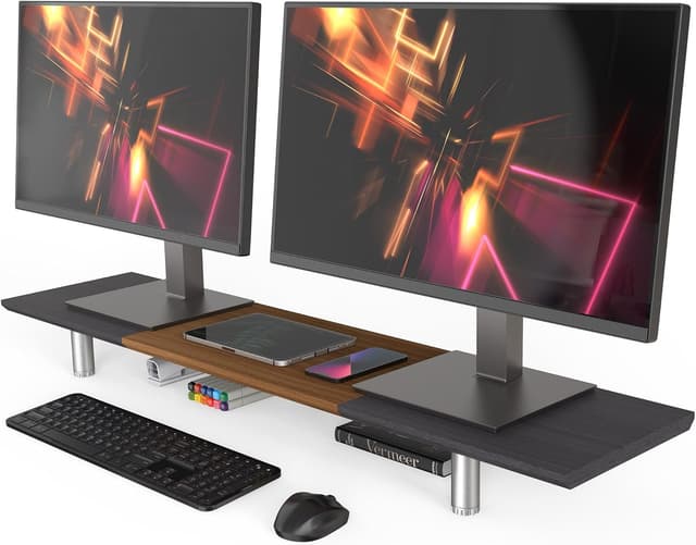 Detalle de Fenge Grand support pour écran 100 cm Dual Monitor Stands Riser avec hauteur réglable