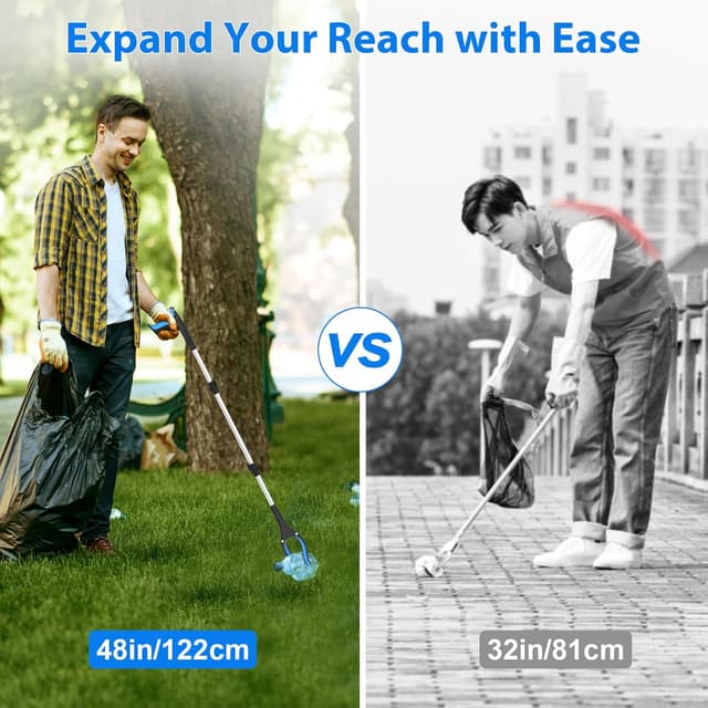 Detalle 2 de 48" (122 cm) Long Litter Pickers – Extra Long Grabber Stick with 360° Rotating Head (Blue)