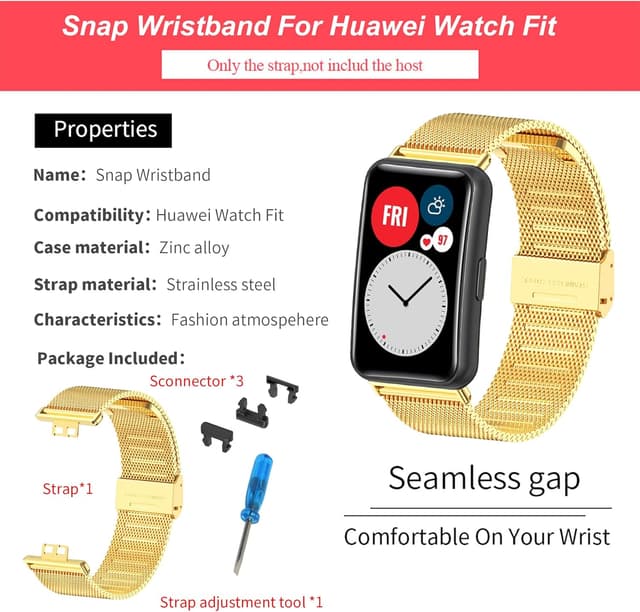 Detalle de MIJOBS replacement strap for Huawei Watch Fit (metal stainless steel mesh band)