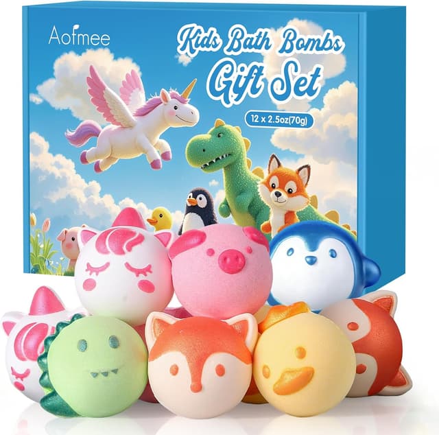 Detalle de Aofmee Kids Bath Bombs (12 pcs) with Animal Shapes & Natural Fruit Scents