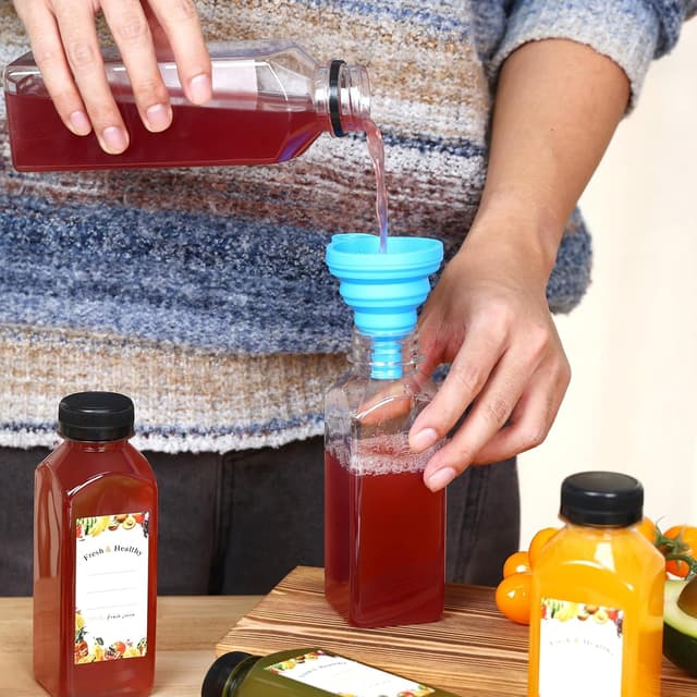 Detalle de Moretoes 36pc 12oz Plastic Juice Bottles with Lids, Reusable Clear Containers for Smoothies, Milk, and More