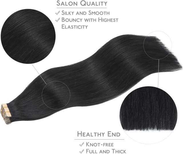 Detalle 2 de WENNALIFE Extension Capelli Veri Remy biadesive Nero Jet (20 pz, 25 cm)