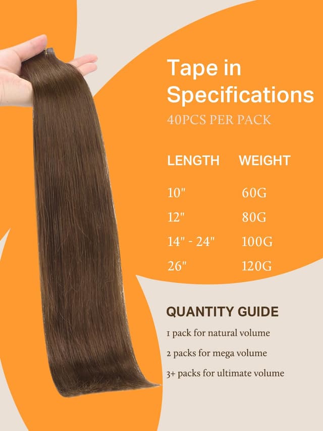 Detalle 2 de DOORES 14-Inch Tape-In Hair Extensions (Real Remy Human Hair), Chocolate Brown, 100g/40pcs