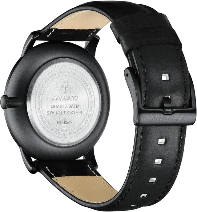 Detalle 2 de LN LENQIN Herren-Armbanduhr mit Lederband, analoges Quarzwerk und 3 ATM Wasserschutz