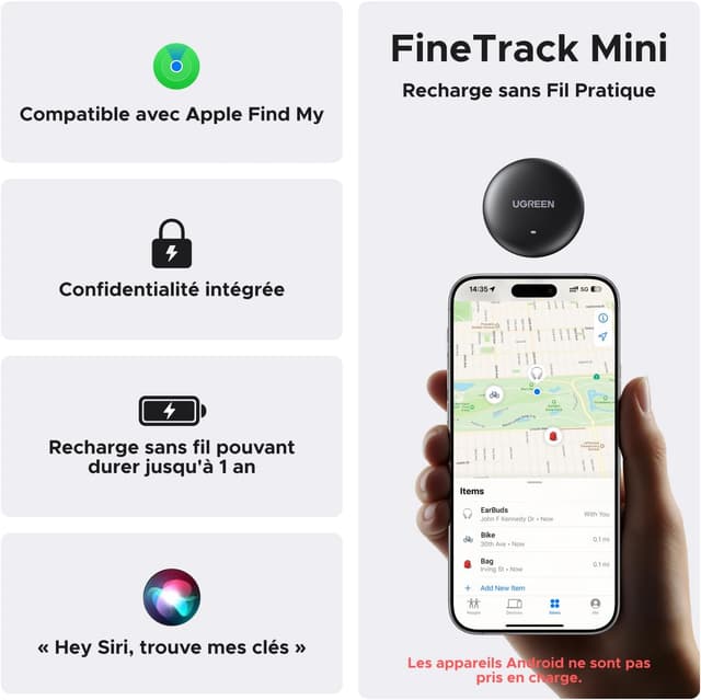 Detalle 2 de UGREEN FineTrack Mini 12 mois d’autonomie