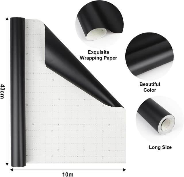 Detalle 2 de Black Wrapping Paper Roll 43cm x 10m