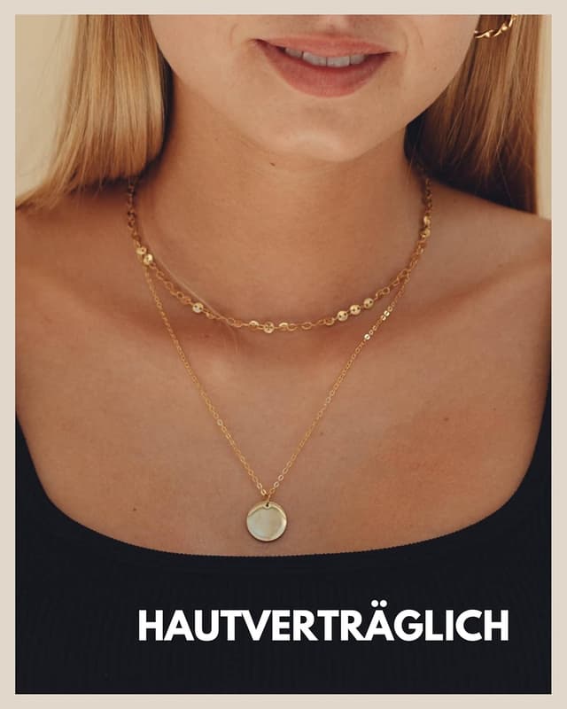 Detalle de GD GOOD.designs mehrreihige Coin-Halskette für Damen – wasserfeste zweireihige Plättchenkette aus Edelstahl