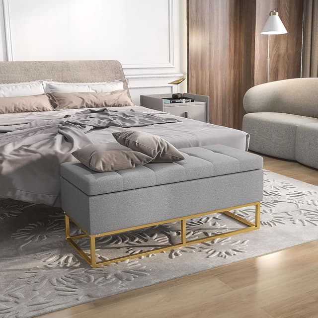 Thumbnail 6 de HOMCOM Banc de Rangement Bout de lit 110x44x48 cm Gris doré