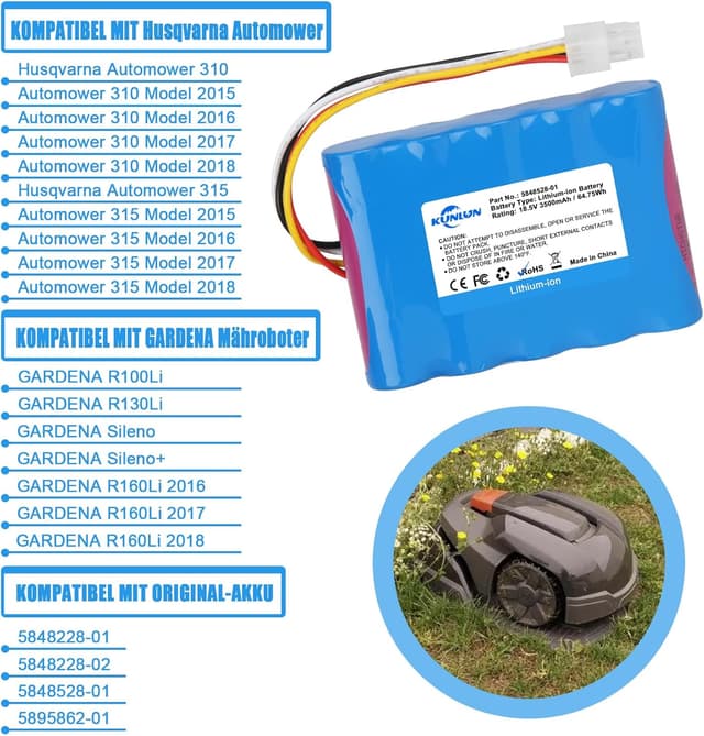 Detalle 2 de KUNLUN 18.5V 3.500 mAh Ersatzakku für Mähroboter