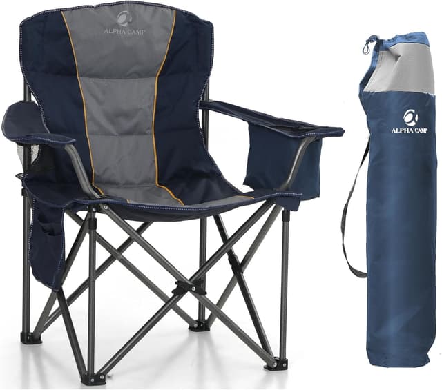 Detalle de LET’S CAMP Folding Oversized Camping Chair with Cooler Bag & Cup Holder (supports up to 200 KG)