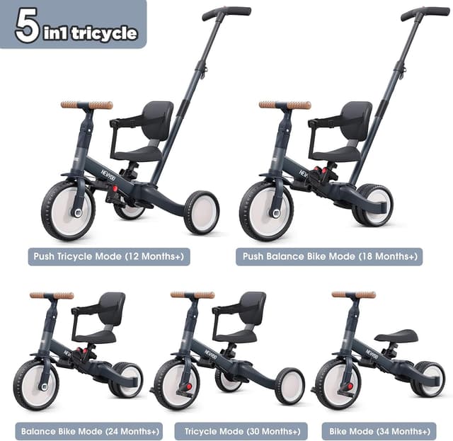 Detalle 2 de newyoo TR007 5-in-1 toddler trike for 1–3 year olds (dark grey)