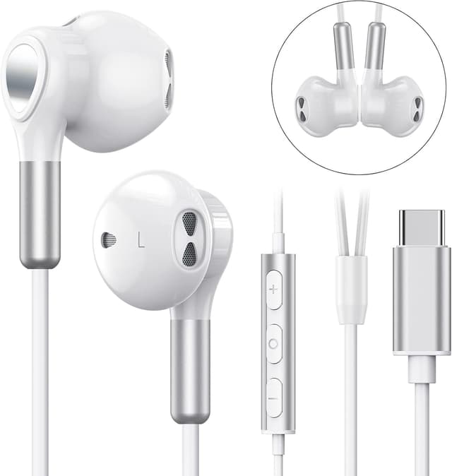 Detalle de BENEWY USB-C Headphones with Mic and Volume Control (wired Type C earphones)