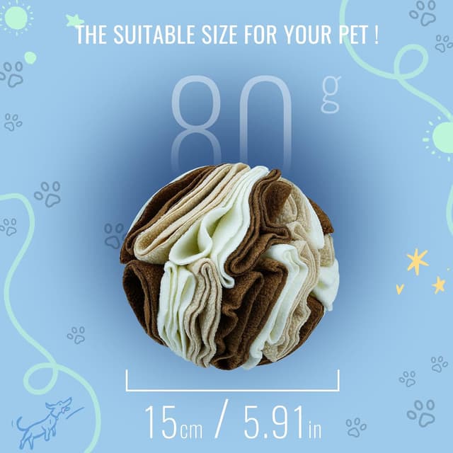 Detalle de Larimuer Pet Snuffle Ball (15cm) – puzzle snuffing interactive dog ball for treat training & enrichment